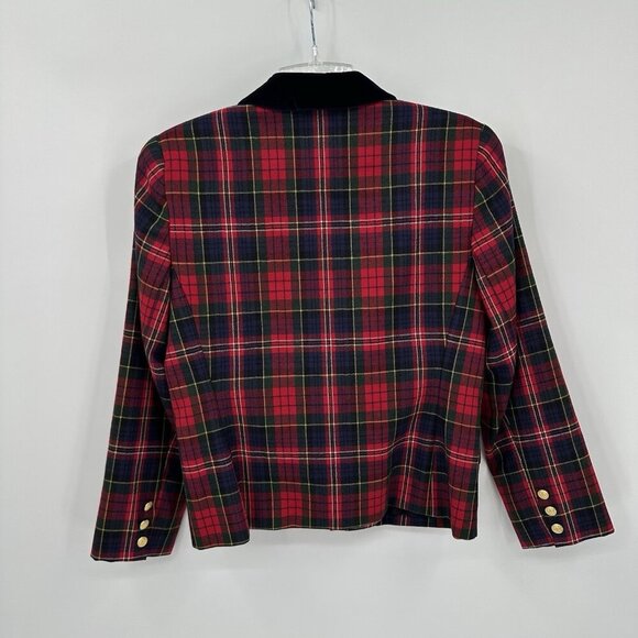 vintage 90s PLAID CROPPED JACKET blazer double breasted 100% wool tweed 8 - Picture 7 of 8